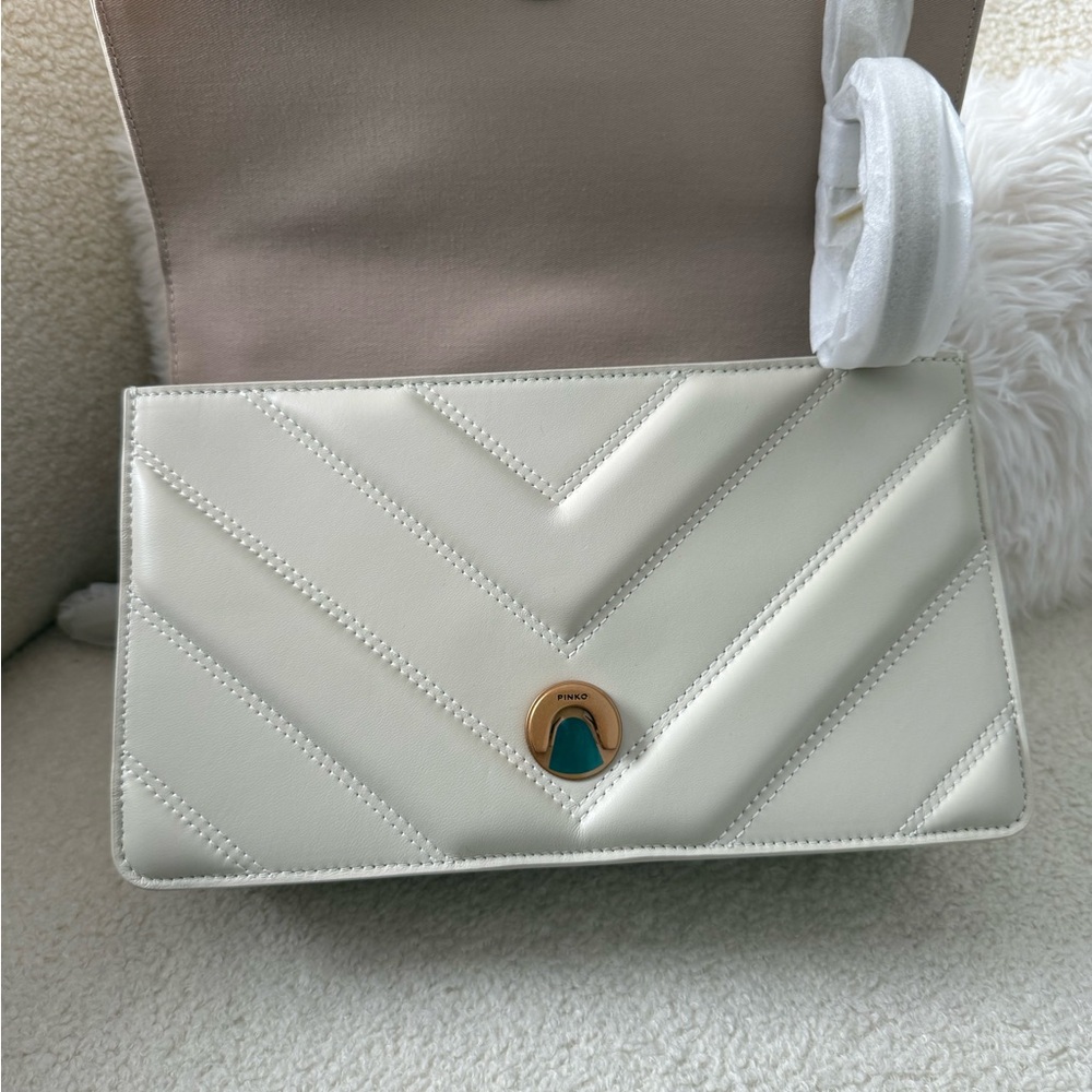 Pinko Ivory Chevron Shoulder Bag with Gold Accents - Picture 8 of 15